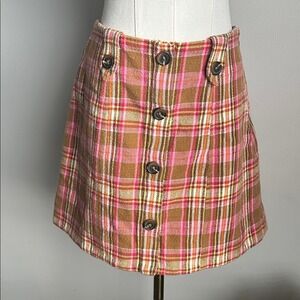 Anthro Maeve Womens Quirky Pink‎ Brown Preppy Grunge Indie Plaid Mini Skirt 6